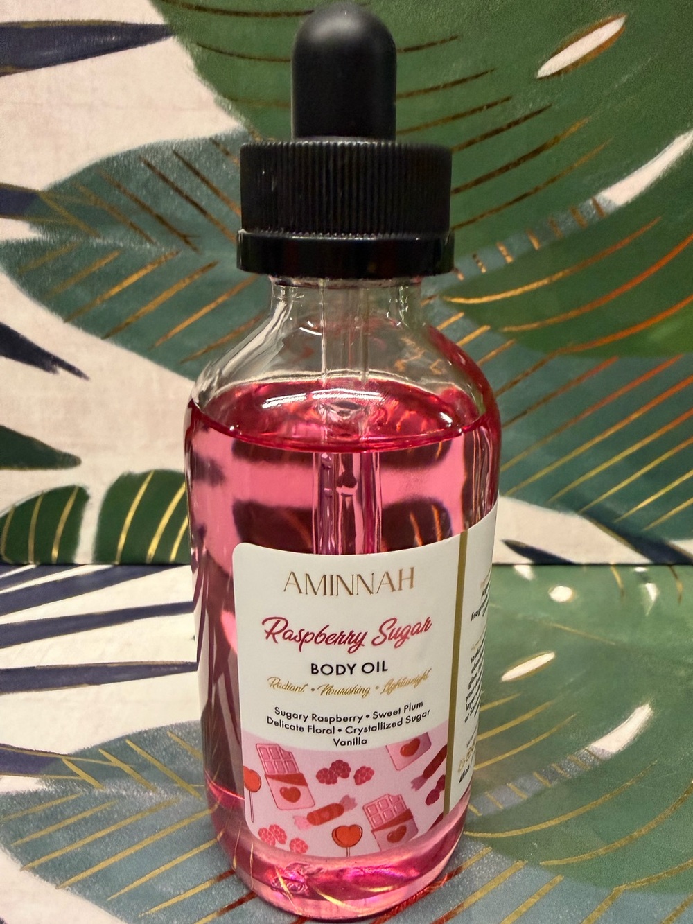 Aminnah Raspberry Sugar Body Oil 4 oz Sugary Raspberry Vanilla NEW